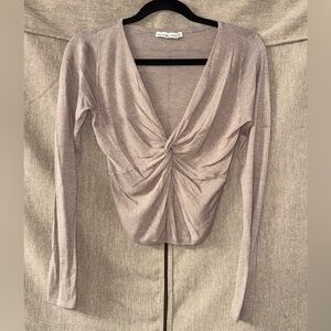Abercrombie & Fitch XS Taupe Twist-Front Blouse, Thin Almost Mesh